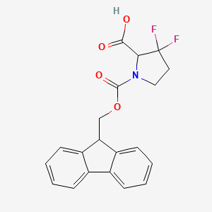 molecular formula C20H17F2NO4 B13544707 1-{[(9H-fluoren-9-yl)methoxy]carbonyl}-3,3-difluoropyrrolidine-2-carboxylic acid 