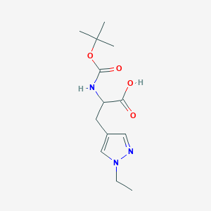 molecular formula C13H21N3O4 B13547245 2-{[(tert-butoxy)carbonyl]amino}-3-(1-ethyl-1H-pyrazol-4-yl)propanoic acid 