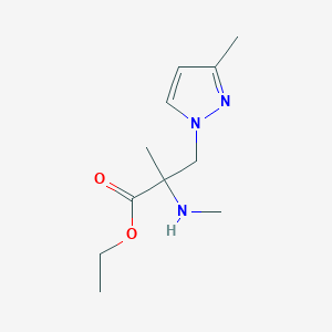 molecular formula C11H19N3O2 B13547248 Ethyl 2-methyl-3-(3-methyl-1h-pyrazol-1-yl)-2-(methylamino)propanoate 