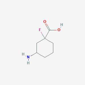 molecular formula C7H12FNO2 B13547991 3-Amino-1-fluorocyclohexanecarboxylic acid 