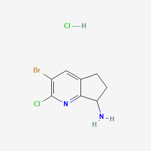 molecular formula C8H9BrCl2N2 B13548155 3-bromo-2-chloro-5H,6H,7H-cyclopenta[b]pyridin-7-aminehydrochloride 