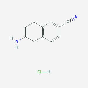 molecular formula C11H13ClN2 B13548354 6-Amino-5,6,7,8-tetrahydronaphthalene-2-carbonitrilehydrochloride 