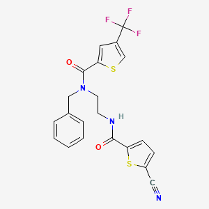 molecular formula C21H16F3N3O2S2 B13548991 N-benzyl-N-{2-[(5-cyanothiophen-2-yl)formamido]ethyl}-4-(trifluoromethyl)thiophene-2-carboxamide 