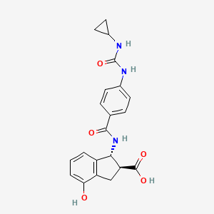 molecular formula C21H21N3O5 B13551891 (1R,2S)-1-[4-(cyclopropylcarbamamido)benzamido]-4-hydroxy-2,3-dihydro-1H-indene-2-carboxylic acid 