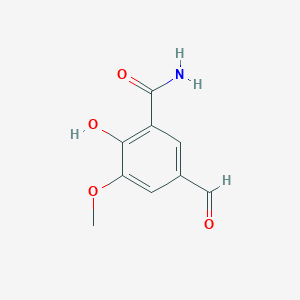 molecular formula C9H9NO4 B13553743 5-Formyl-2-hydroxy-3-methoxybenzamide 