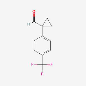 molecular formula C11H9F3O B13554564 1-(4-(Trifluoromethyl)phenyl)cyclopropane-1-carbaldehyde 