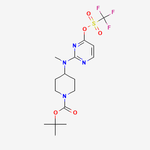 molecular formula C16H23F3N4O5S B13556011 Tert-butyl4-{methyl[4-(trifluoromethanesulfonyloxy)pyrimidin-2-yl]amino}piperidine-1-carboxylate 