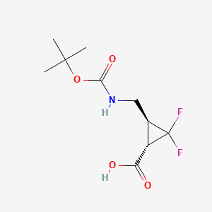 molecular formula C10H15F2NO4 B13556157 rac-(1R,3R)-3-({[(tert-butoxy)carbonyl]amino}methyl)-2,2-difluorocyclopropane-1-carboxylicacid,trans 