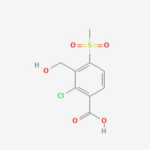 molecular formula C9H9ClO5S B13557135 2-Chloro-3-(hydroxymethyl)-4-methanesulfonylbenzoic acid CAS No. 120100-47-2