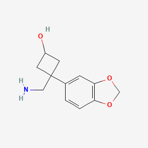 molecular formula C12H15NO3 B13557169 3-(Aminomethyl)-3-(benzo[d][1,3]dioxol-5-yl)cyclobutan-1-ol 