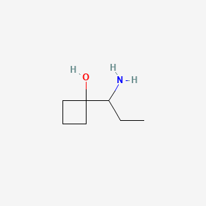 molecular formula C7H15NO B13557427 1-(1-Aminopropyl)cyclobutanol 