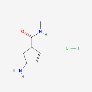 molecular formula C7H13ClN2O B13557509 4-amino-N-methylcyclopent-2-ene-1-carboxamide hydrochloride 