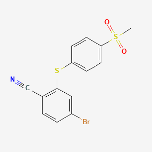 molecular formula C14H10BrNO2S2 B13558225 4-Bromo-2-[(4-methanesulfonylphenyl)sulfanyl]benzonitrile 