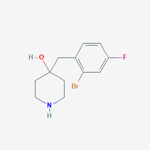 molecular formula C12H15BrFNO B13558288 4-(2-Bromo-4-fluorobenzyl)piperidin-4-ol 