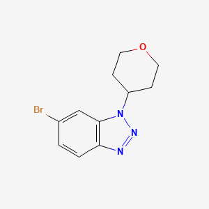 molecular formula C11H12BrN3O B13558484 6-bromo-1-(oxan-4-yl)-1H-1,2,3-benzotriazole 