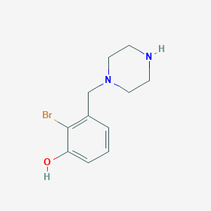 molecular formula C11H15BrN2O B13558507 2-Bromo-3-[(piperazin-1-yl)methyl]phenol 