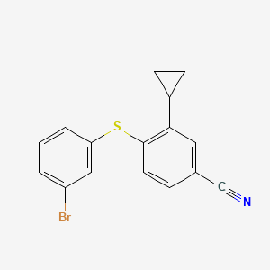 molecular formula C16H12BrNS B13558557 4-[(3-Bromophenyl)sulfanyl]-3-cyclopropylbenzonitrile 