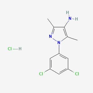 molecular formula C11H12Cl3N3 B13558634 1-(3,5-dichlorophenyl)-3,5-dimethyl-1H-pyrazol-4-aminehydrochloride 