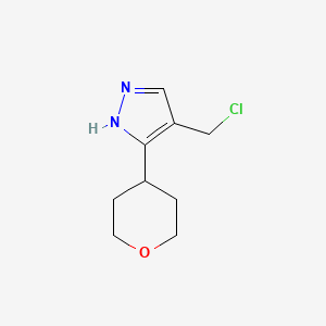 molecular formula C9H13ClN2O B13558701 4-(chloromethyl)-5-(tetrahydro-2H-pyran-4-yl)-1H-pyrazole 