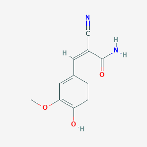 molecular formula C11H10N2O3 B13558728 2-Cyano-3-(4-hydroxy-3-methoxyphenyl)prop-2-enamide CAS No. 91138-32-8