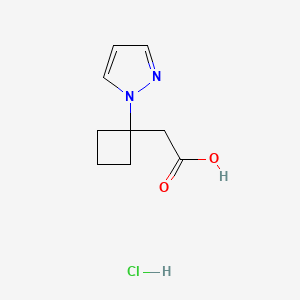 molecular formula C9H13ClN2O2 B13559003 2-[1-(1H-pyrazol-1-yl)cyclobutyl]aceticacidhydrochloride 