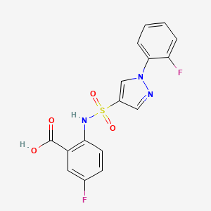 molecular formula C16H11F2N3O4S B13559007 5-fluoro-2-[1-(2-fluorophenyl)-1H-pyrazole-4-sulfonamido]benzoic acid 