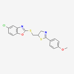 molecular formula C18H15ClN2O2S2 B13559253 5-Chloro-2-({[2-(4-methoxyphenyl)-4,5-dihydro-1,3-thiazol-5-yl]methyl}sulfanyl)-1,3-benzoxazole 