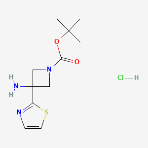 molecular formula C11H18ClN3O2S B13559343 Tert-butyl 3-amino-3-(1,3-thiazol-2-yl)azetidine-1-carboxylate hydrochloride 