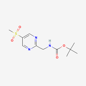 molecular formula C11H17N3O4S B13559424 tert-butyl N-[(5-methanesulfonylpyrimidin-2-yl)methyl]carbamate 