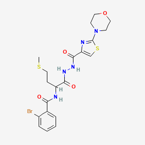 molecular formula C20H24BrN5O4S2 B13559756 2-Bromo-N-(4-(methylthio)-1-(2-(2-morpholinothiazole-4-carbonyl)hydrazinyl)-1-oxobutan-2-yl)benzamide 