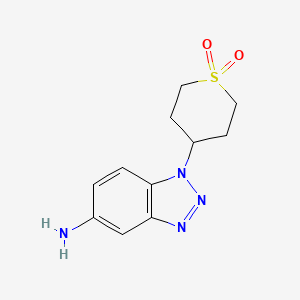 molecular formula C11H14N4O2S B13560068 4-(5-amino-1H-1,2,3-benzotriazol-1-yl)-1lambda6-thiane-1,1-dione 