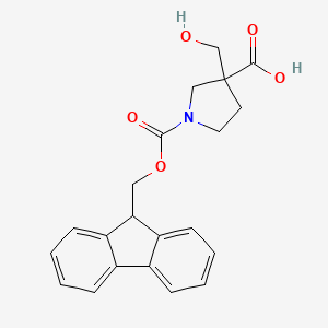 molecular formula C21H21NO5 B13560088 1-{[(9H-fluoren-9-yl)methoxy]carbonyl}-3-(hydroxymethyl)pyrrolidine-3-carboxylic acid 