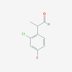 molecular formula C9H8ClFO B13560121 2-(2-Chloro-4-fluorophenyl)propanal 