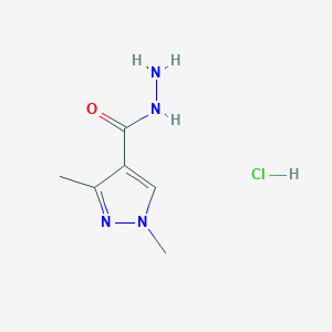 molecular formula C6H11ClN4O B13560341 1,3-dimethyl-1H-pyrazole-4-carbohydrazidehydrochloride 