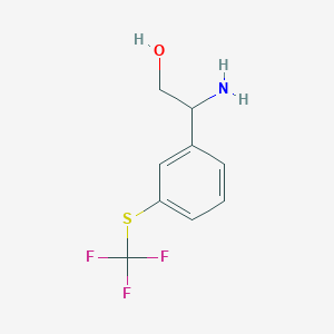 molecular formula C9H10F3NOS B13560442 2-Amino-2-{3-[(trifluoromethyl)sulfanyl]phenyl}ethan-1-ol 