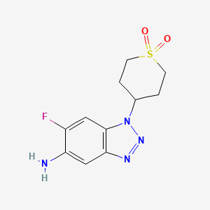 molecular formula C11H13FN4O2S B13560483 4-(5-Amino-6-fluoro-1H-benzo[d][1,2,3]triazol-1-yl)tetrahydro-2H-thiopyran 1,1-dioxide 