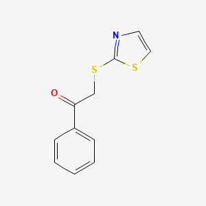 molecular formula C11H9NOS2 B13560684 1-Phenyl-2-(thiazol-2-ylthio)ethan-1-one 