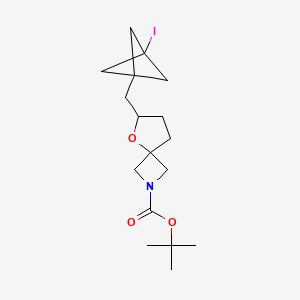 molecular formula C17H26INO3 B13561056 Tert-butyl 6-({3-iodobicyclo[1.1.1]pentan-1-yl}methyl)-5-oxa-2-azaspiro[3.4]octane-2-carboxylate 