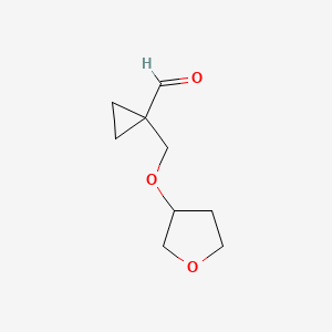 molecular formula C9H14O3 B13561072 1-[(Oxolan-3-yloxy)methyl]cyclopropane-1-carbaldehyde 