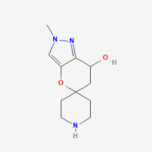 molecular formula C11H17N3O2 B13561096 2'-methyl-6',7'-dihydro-2'H-spiro[piperidine-4,5'-pyrano[3,2-c]pyrazole]-7'-ol 