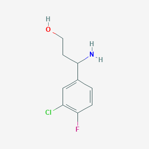 molecular formula C9H11ClFNO B13561422 3-Amino-3-(3-chloro-4-fluorophenyl)propan-1-ol 