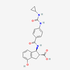 molecular formula C21H21N3O5 B13561541 (1R*,2R**)-1-{4-[(cyclopropylcarbamoyl)amino]benzamido}-4-hydroxy-2,3-dihydro-1H-indene-2-carboxylic acid 