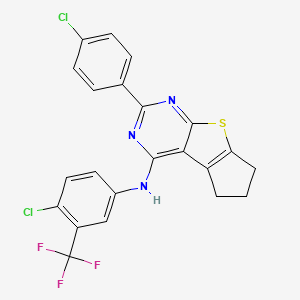 molecular formula C22H14Cl2F3N3S B13561842 N-[4-chloro-3-(trifluoromethyl)phenyl]-10-(4-chlorophenyl)-7-thia-9,11-diazatricyclo[6.4.0.0,2,6]dodeca-1(12),2(6),8,10-tetraen-12-amine 