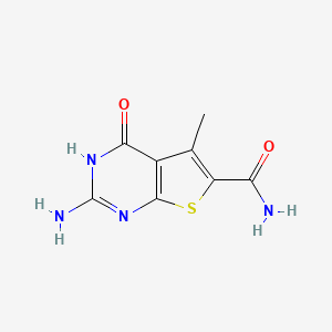 molecular formula C8H8N4O2S B13561958 2-amino-5-methyl-4-oxo-3H,4H-thieno[2,3-d]pyrimidine-6-carboxamide 