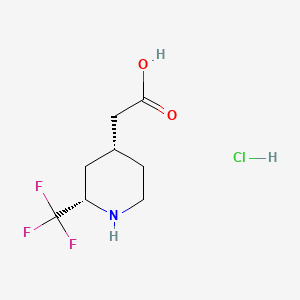 molecular formula C8H13ClF3NO2 B13562260 rac-2-[(2R,4S)-2-(trifluoromethyl)piperidin-4-yl]aceticacidhydrochloride,cis 