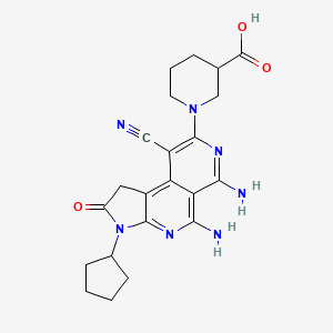 molecular formula C22H25N7O3 B13562488 1-{5,6-diamino-9-cyano-3-cyclopentyl-2-oxo-1H,2H,3H-pyrrolo[2,3-c]2,7-naphthyridin-8-yl}piperidine-3-carboxylic acid 