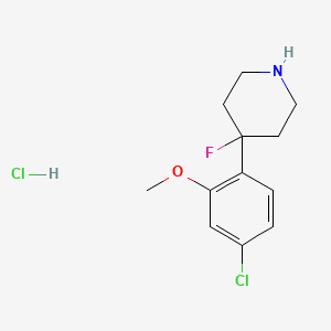 molecular formula C12H16Cl2FNO B13562520 4-(4-Chloro-2-methoxyphenyl)-4-fluoropiperidinehydrochloride 