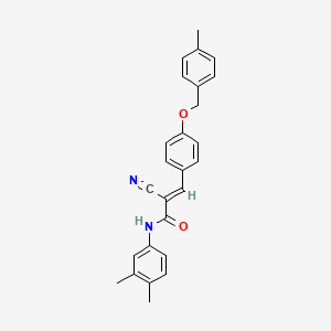 molecular formula C26H24N2O2 B13562782 (E)-2-cyano-N-(3,4-dimethylphenyl)-3-[4-[(4-methylphenyl)methoxy]phenyl]prop-2-enamide 