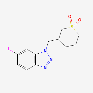 molecular formula C12H14IN3O2S B13563027 3-((6-Iodo-1H-benzo[d][1,2,3]triazol-1-yl)methyl)tetrahydro-2H-thiopyran 1,1-dioxide 