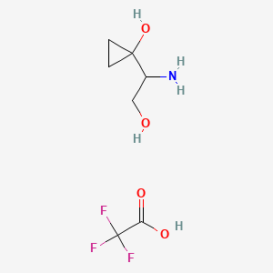 molecular formula C7H12F3NO4 B13563053 1-(1-Amino-2-hydroxyethyl)cyclopropan-1-ol,trifluoroaceticacid 